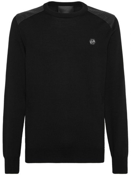 Merinowolle woll langer pullover Philipp Plein schwarz