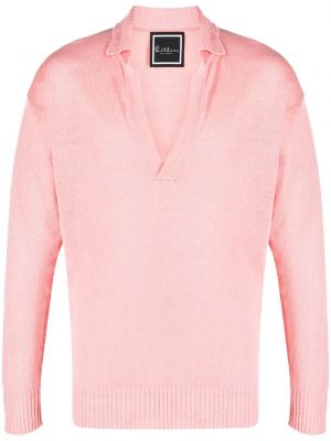 Lininis megztinis v formos iškirpte Paul Memoir rožinė