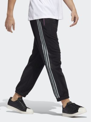 Laza szabású fleece sport nadrág Adidas fekete
