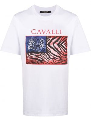 T-shirt z nadrukiem z printem Roberto Cavalli, biały