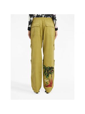 Pantalones rectos con bordado de algodón Palm Angels verde