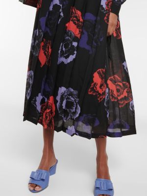 Rochie midi de lână cu model floral Ferragamo negru