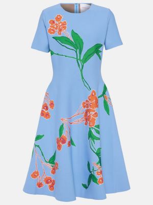 Midi obleka s cvetličnim vzorcem Carolina Herrera modra