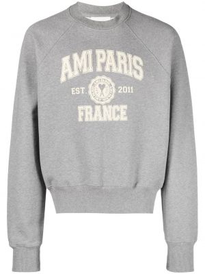 Sweat en coton à imprimé Ami Paris gris