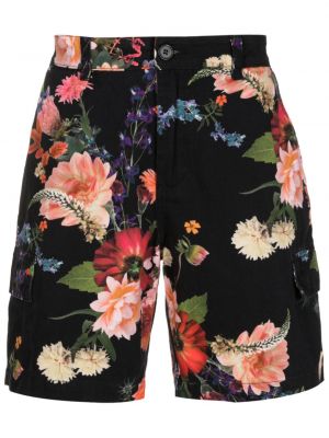 Pamučne kratke hlače kargo s cvjetnim printom s printom Osklen crna