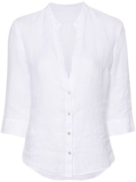 Λινή μπλούζα με λαιμόκοψη v 120% Lino λευκό