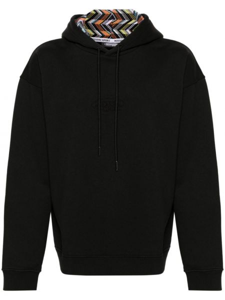 Pamučna hoodie s kapuljačom s vezom Missoni crna