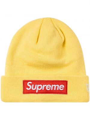 Dzianinowe haftowane czapka beanie Supreme - żółty