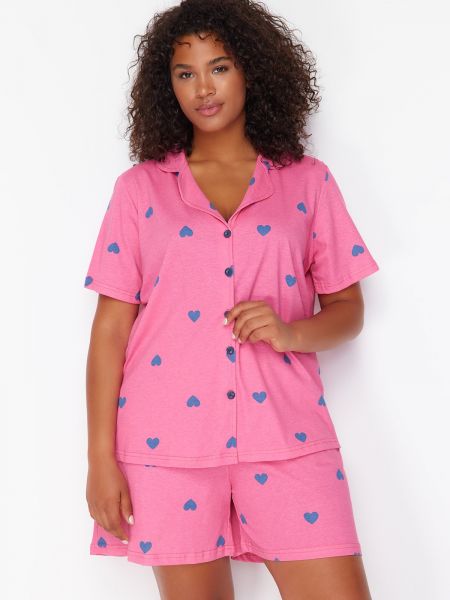 Dzianinowa piżama w serca Trendyol różowa