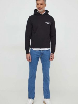 Bluza z kapturem bawełniana z nadrukiem Calvin Klein Jeans czarna
