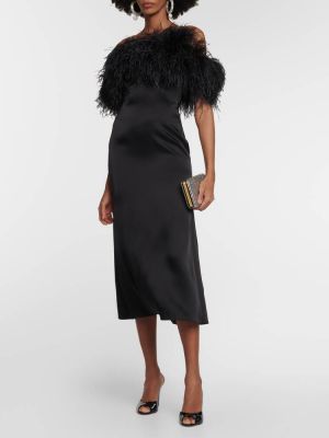 Атласное платье миди с перьями David Koma черное