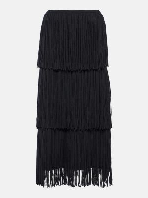 Falda larga con flecos de cachemir con estampado de cachemira Lisa Yang negro