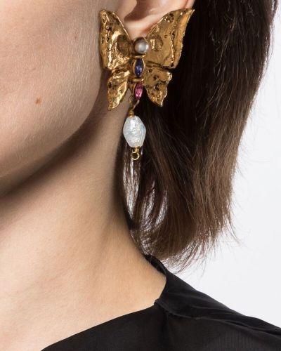 Náušnice s perlami Yves Saint Laurent Pre-owned zlaté