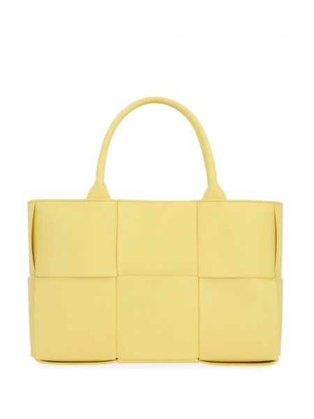 Usnjena nakupovalna torba Bottega Veneta rumena