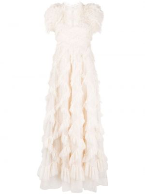 Tylové koktejlové šaty s volány Needle & Thread bílé