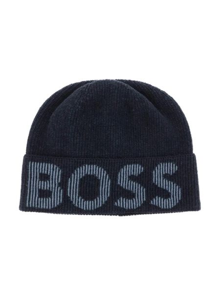 Dzianinowa czapka Boss niebieska
