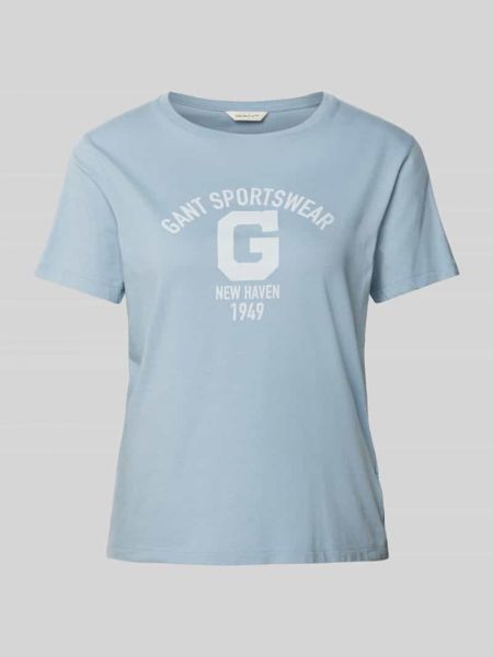 Koszulka bawełniana z nadrukiem Gant niebieska