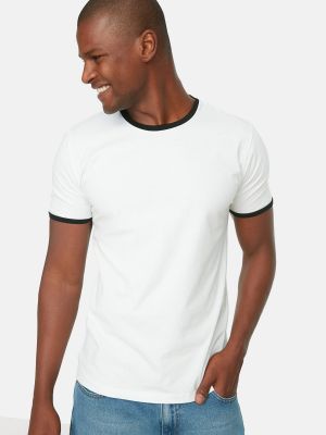 Kokvilnas slim fit polo krekls ar īsām piedurknēm Trendyol balts