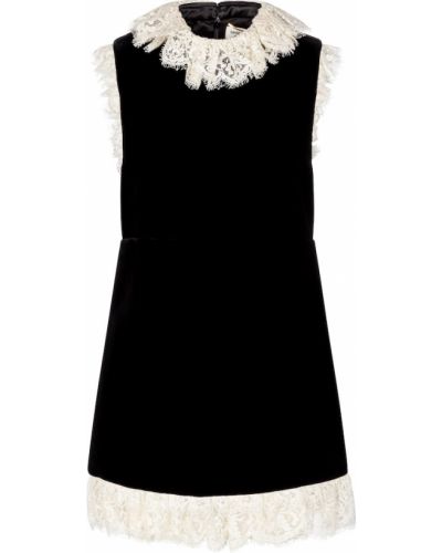 Mini robe en velours en dentelle Saint Laurent noir