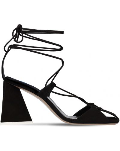 Велурени полуотворени обувки с връзки с дантела The Attico черно