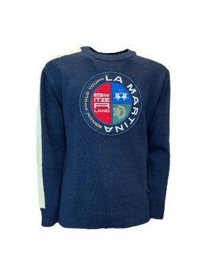 Sweter z wełny merino La Martina niebieski