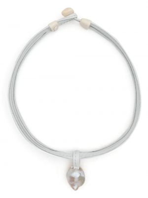 Monies leather pearl-pendant necklace - Bianco