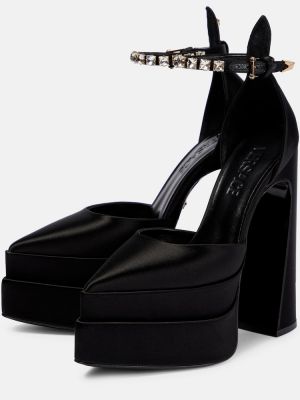 Σατέν γοβάκια με πλατφόρμα Versace μαύρο