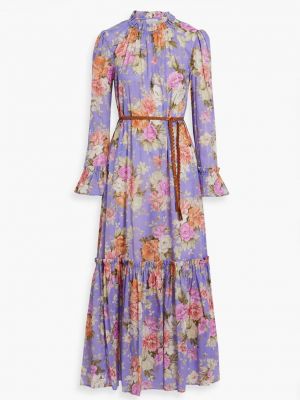Платье Zimmermann Gathered Floral-print Cotton-gauze Maxi, фиолетовый/мультиколор