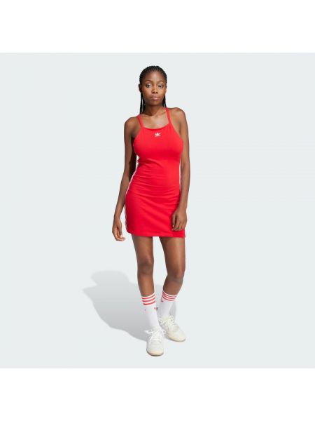 Sukienka mini w paski z nadrukiem Adidas Originals czerwona