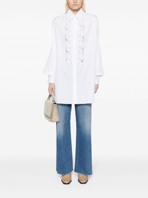 Krajková květinová bavlněná košile Ermanno Scervino bílá
