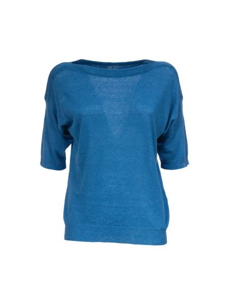 Lniany sweter bawełniany żakardowy Le Tricot Perugia niebieski