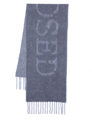 Žakárový pletený šál Closed modrý