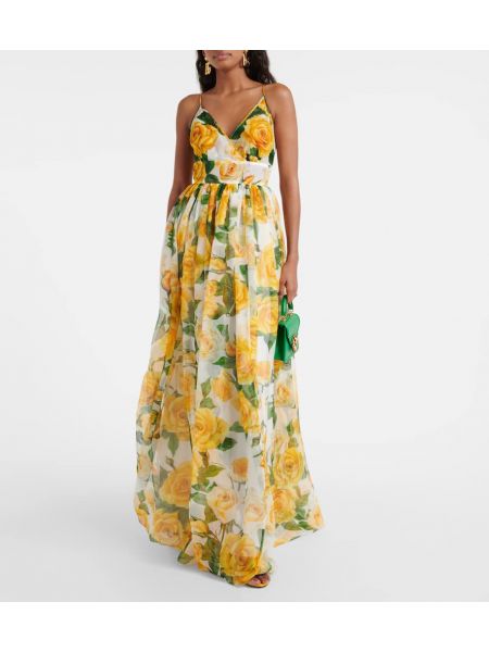 Jedwabna sukienka długa szyfonowa w kwiatki Dolce&gabbana