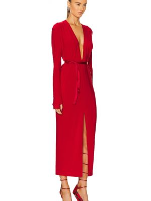 Тигровое платье с разрезом с v-образным вырезом с длинным рукавом Norma Kamali красное