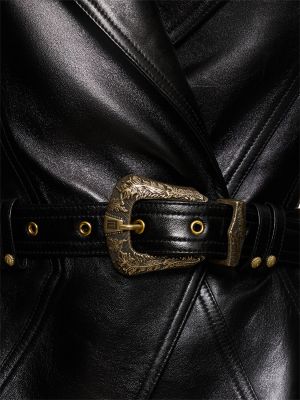 Usnjena jakna z obrobami z obrobami Balmain črna