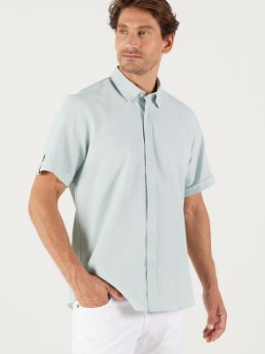 Marškiniai su sagomis slim fit trumpomis rankovėmis Ac&co / Altınyıldız Classics žalia