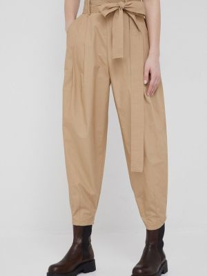 Polo Ralph Lauren pamut nadrág női, bézs, magas derekú széles
