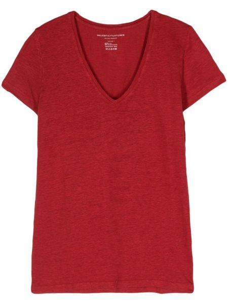 T-shirt en lin à col v Majestic Filatures rouge