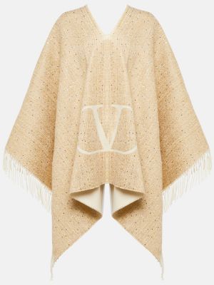 Poncho de lana de tejido jacquard Valentino dorado