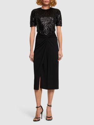 Midi φούστα από βισκόζη από ζέρσεϋ ντραπέ Michael Kors Collection μαύρο