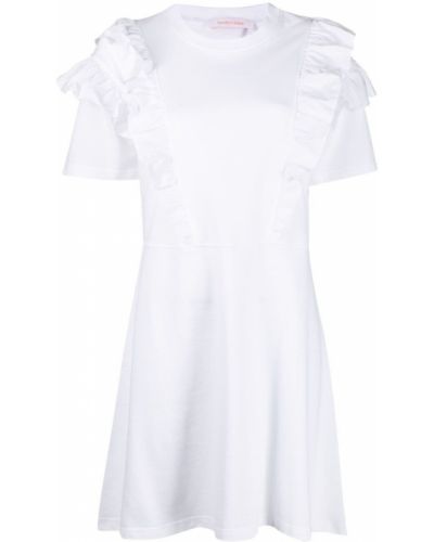 Sukienka mini bawełniana z falbankami z krótkim rękawem See By Chloe - biały