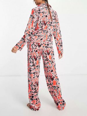Бархатная пижама в цветочек с принтом Night розовая