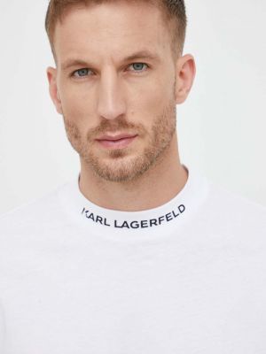 Памучна тениска с дълъг ръкав с принт Karl Lagerfeld бяло