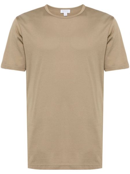 T-shirt en coton col rond Sunspel marron