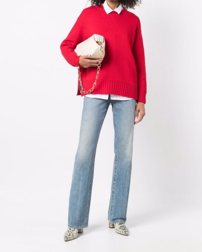 Jersey de lana merino de tela jersey de cuello redondo Drumohr rojo