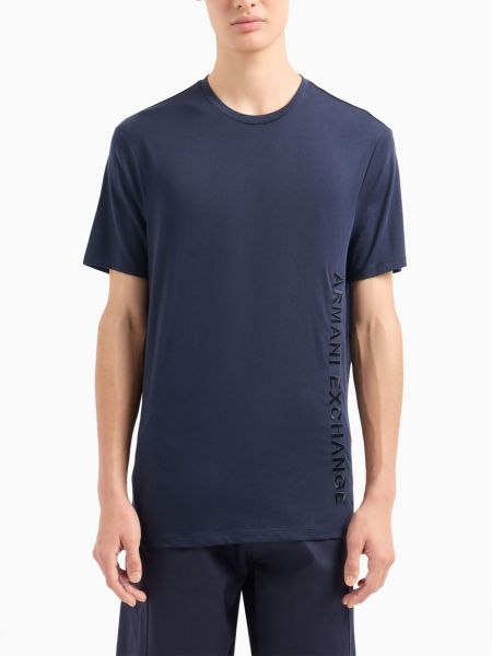 Medvilninis siuvinėtas marškinėliai Armani Exchange mėlyna