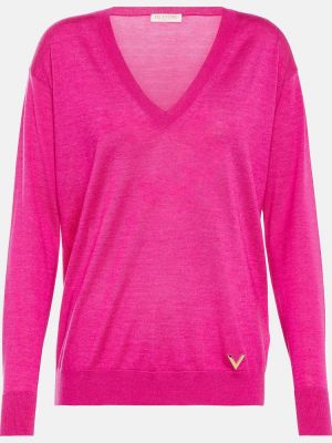 Svileni džemper od kašmira Valentino ružičasta