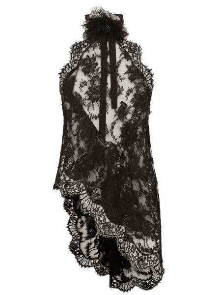 Mežģīņu asimetriska blūze ar ziediem Dolce & Gabbana melns