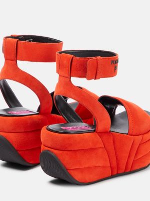 Велурени сандали на платформе с клин ток Pucci оранжево
