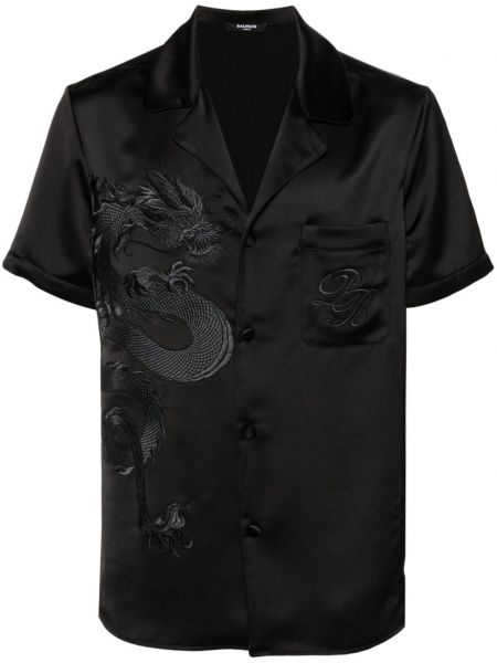 Satin hemd mit stickerei Balmain schwarz